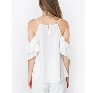 Sugarlips Tops - White Ruffled Cold Shoulder Top Sugarlips Tops - White Ruffled Cold Shoulder Top